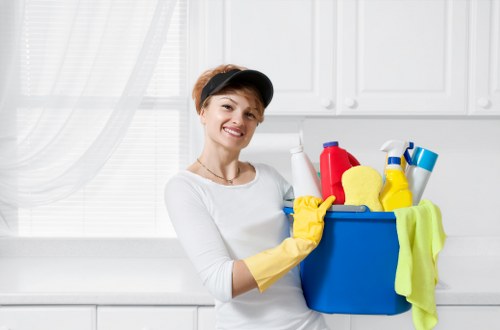 Professional cleaner in Ruislip preparing a bright home interior